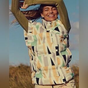 Free People In A Bubble Printed Puffer Vest Blocked Logo NWT XS Oversized